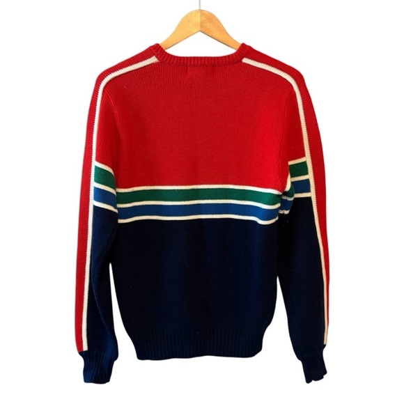 Vintage Claybrooke Mens Red Stripe Green and Blue Ski Sweater size Medium - Picture 2 of 8